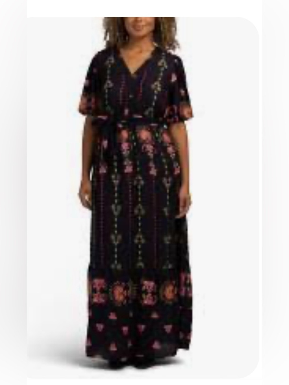 CELINE MOON Black Floral Maxi Dress with Belt